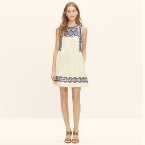 Blue and White Embroidered Madewell Stitchtake Linen Blend Dress Size S EUC